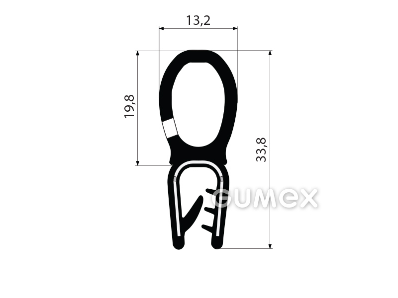 Profil U-PIRELI mit Metallverstärkung mit oberer Dichtung A1104/6,78°ShA,U-PVC, Bauch-EPDM, schwarz, 